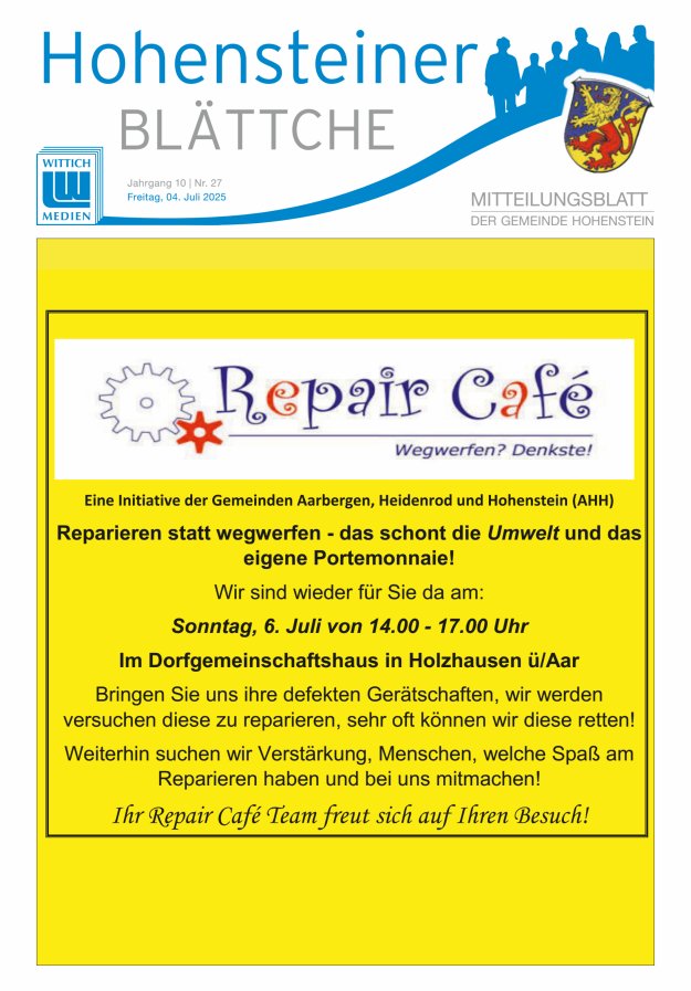 Hohensteiner Blättche Titelblatt 27/2025