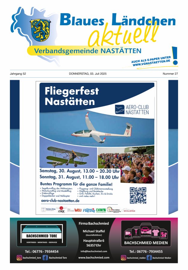 Blaues Ländchen aktuell - Heimat- u Bürgerzeitung VG Nastätten Titelblatt 27/2025