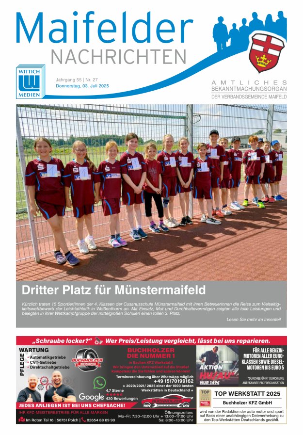 Maifelder Nachrichten - Wochenzeitung der Verbandsgemeinde Maifeld Titelblatt 27/2025