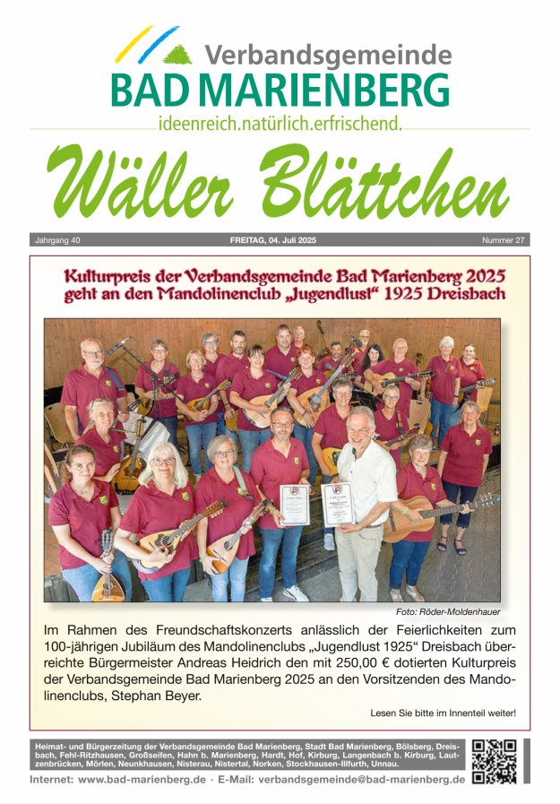 Wäller Blättchen - Verbandsgemeinde Bad Marienberg Titelblatt 27/2025