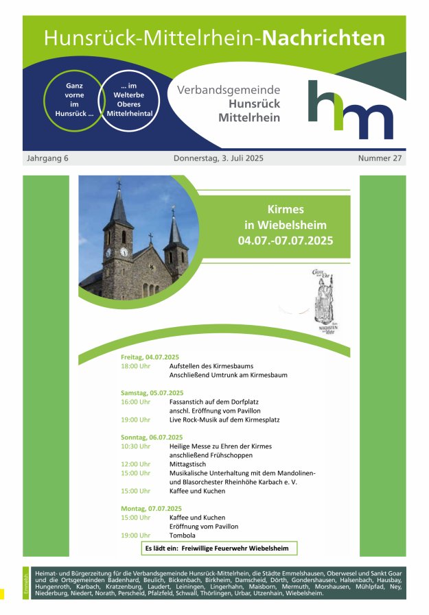 Hunsrück-Mittelrhein Nachrichten Ausgabe Emmelshausen Titelblatt 27/2025