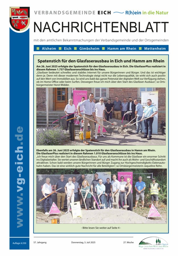 Nachrichtenblatt der VG Eich Titelblatt 27/2025