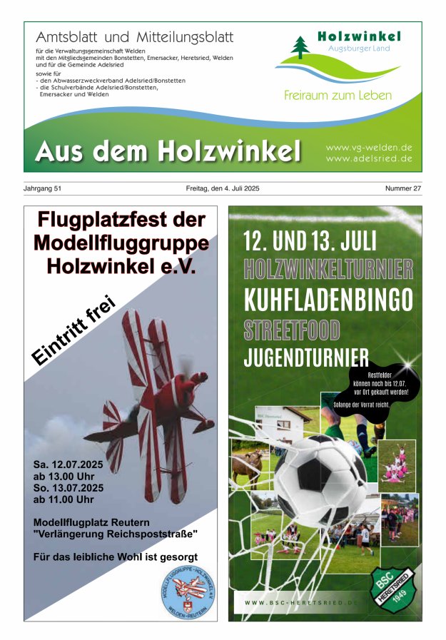 Aus dem Holzwinkel Amtsblatt u Mitteilungsblatt f VG Welden u GemAdelsried Titelblatt 27/2025