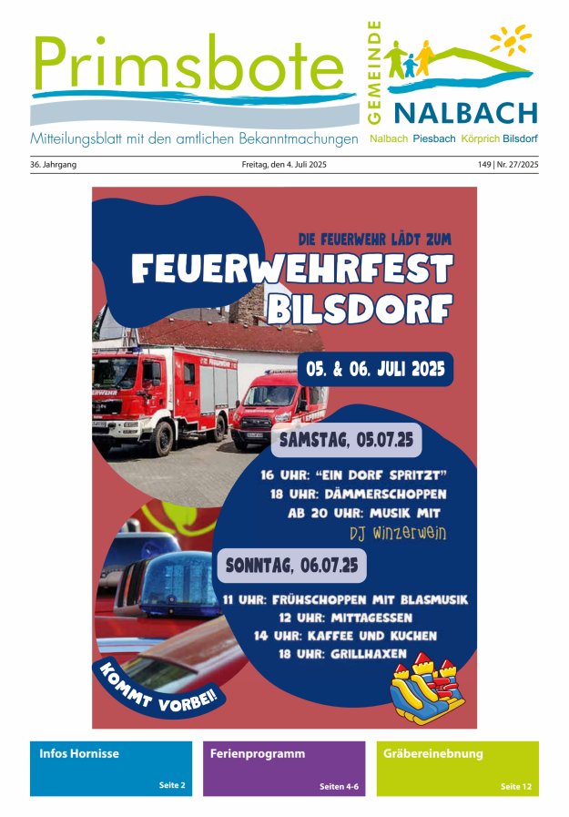 Primsbote Gemeinde Nalbach Titelblatt 27/2025