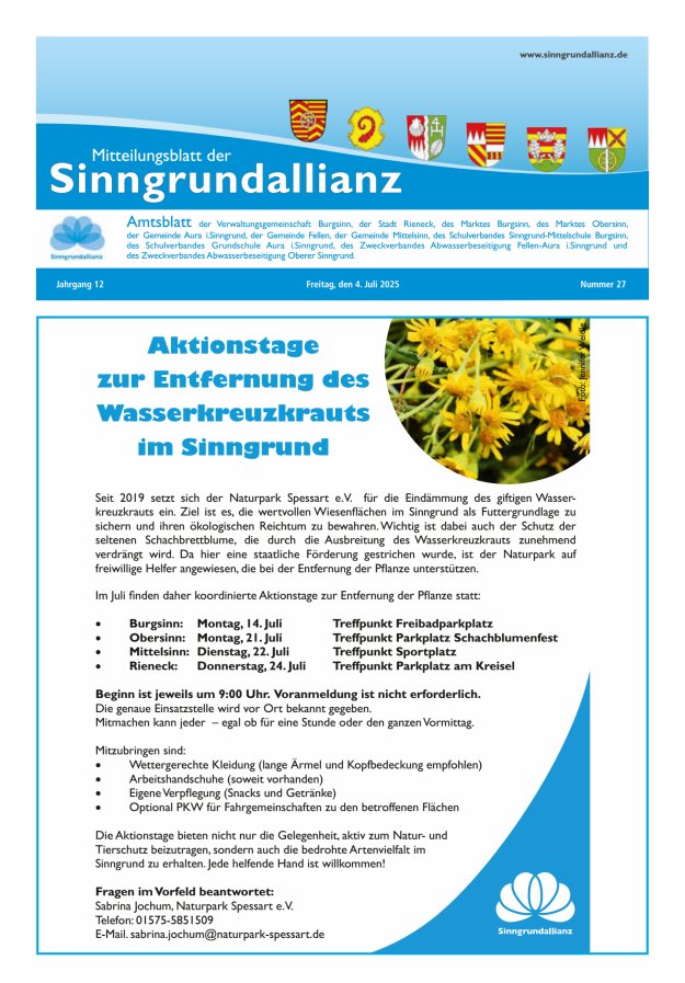 Mitteilungsblatt der Sinngrundallianz Titelblatt 27/2025