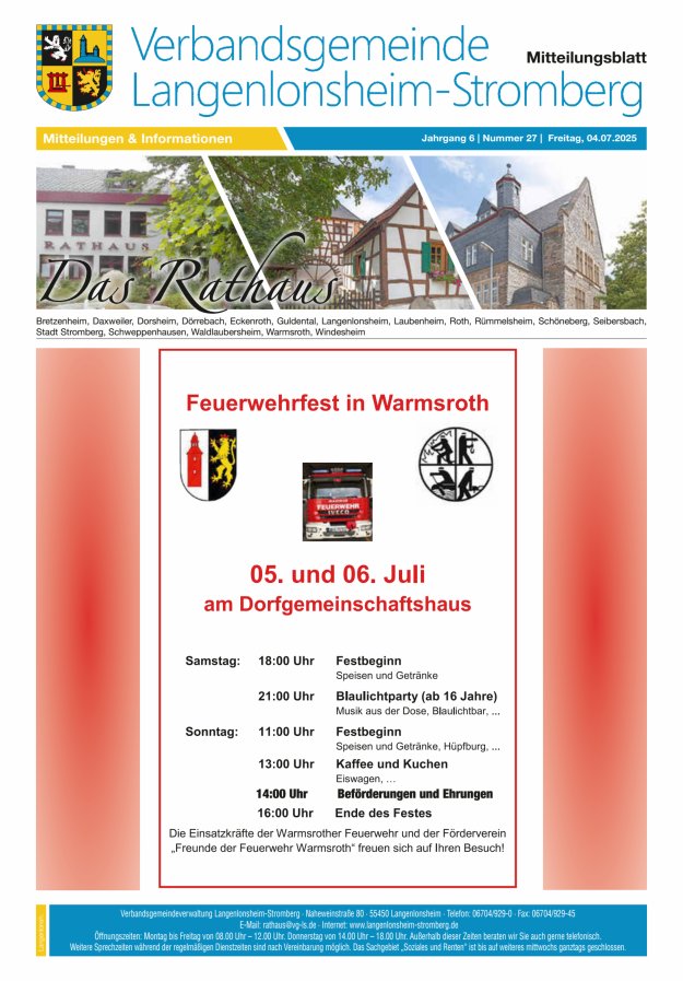 Das Rathaus - MTB d VG Langenlonsheim-Stromberg Titelblatt 27/2025