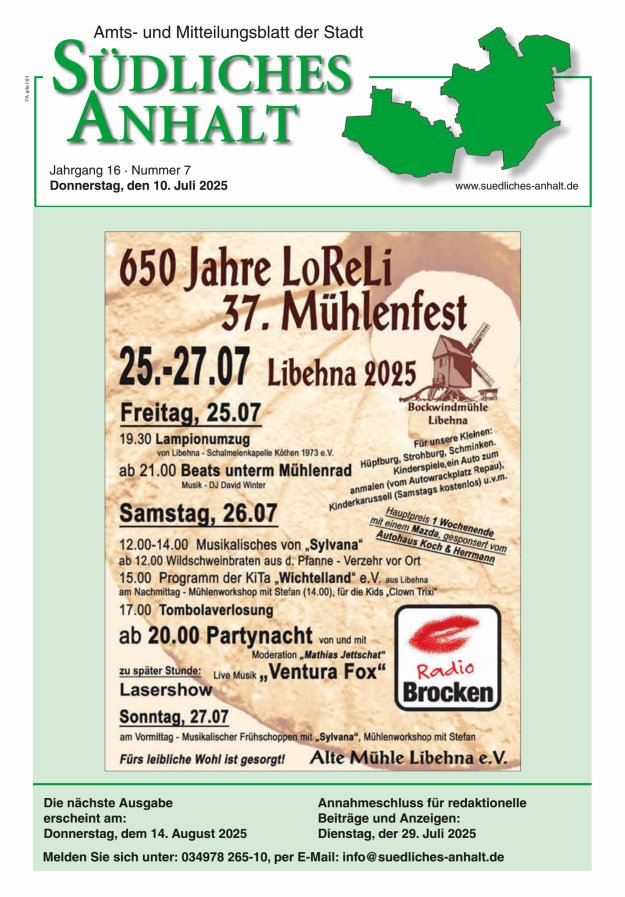 Amts- und Mitteilungsblatt der Stadt Südliches Anhalt Titelblatt 07/2025