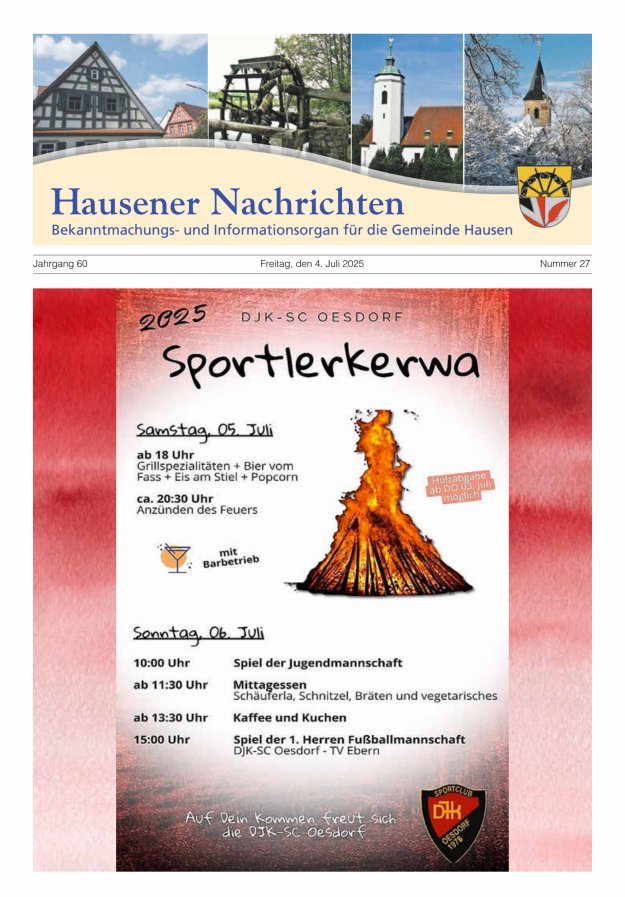Hausener Nachrichten Titelblatt 27/2025