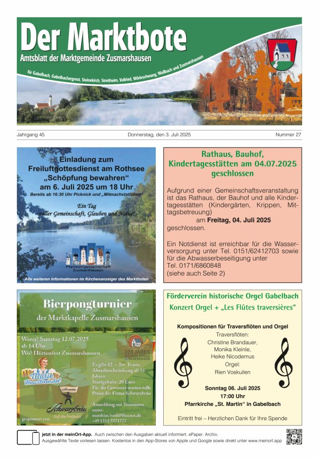 Zusmarshausen - Der Marktbote Titelblatt 27/2025