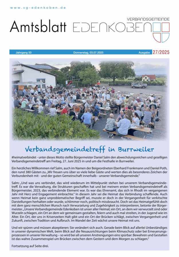 Amtsblatt VG Edenkoben Titelblatt 27/2025