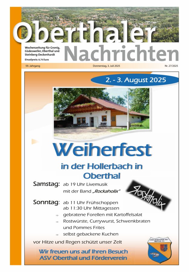 Oberthaler Nachrichten Titelblatt 27/2025