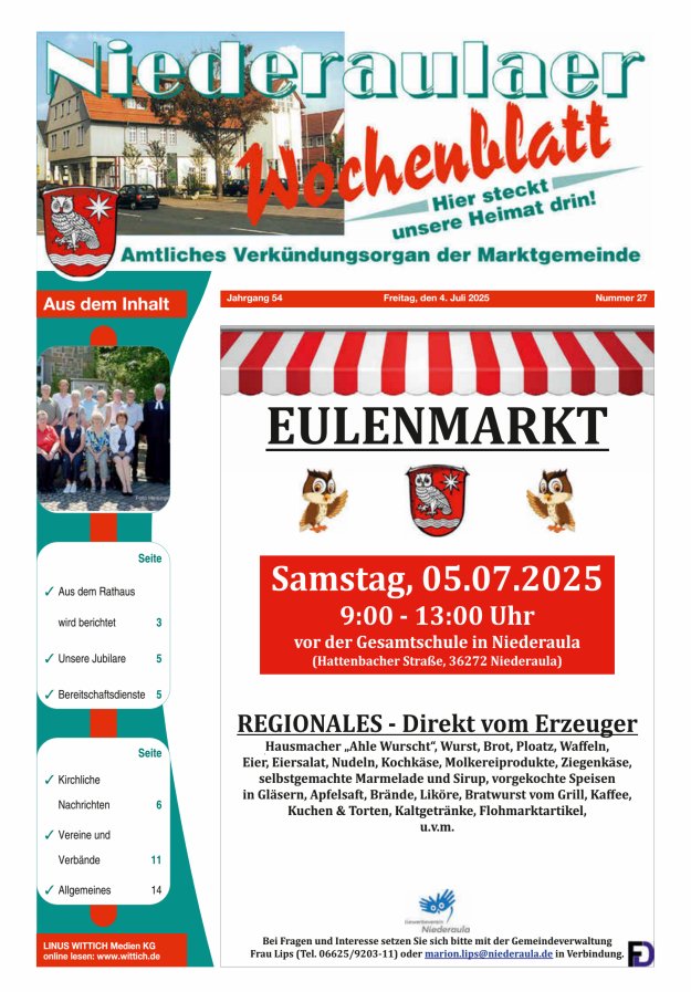 Niederaulaer Wochenblatt Titelblatt 27/2025