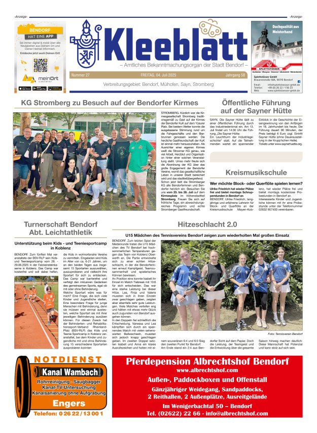 Kleeblatt - Amtliches Bekanntmachungsorgan der Stadt Bendorf Titelblatt 27/2025
