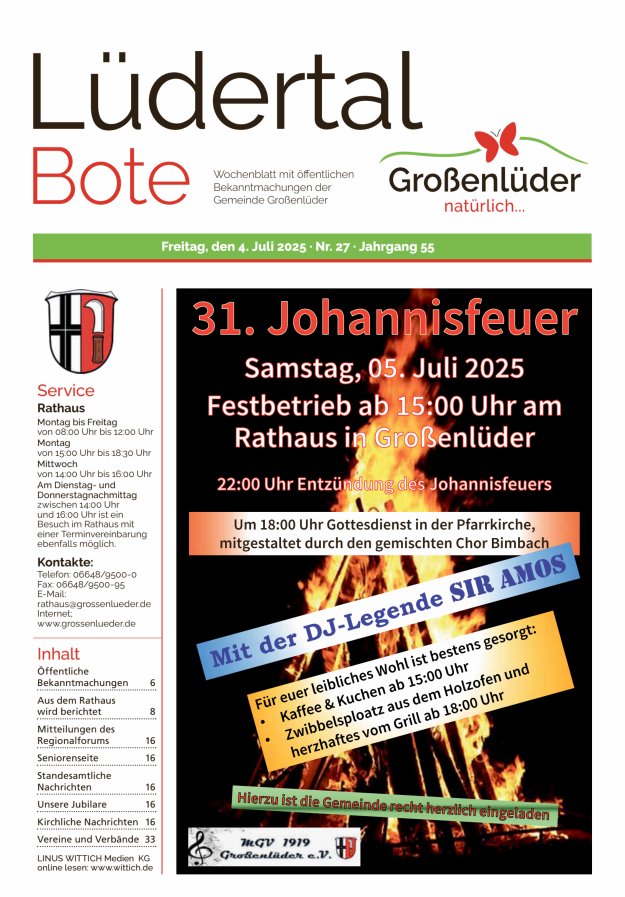 Wochenblatt mit öffentlichen Bekanntmachungen der Gemeinde Großenlüder Titelblatt 27/2025