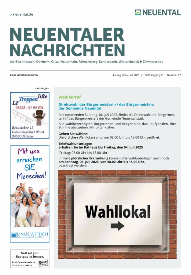 Neuentaler Nachrichten Titelblatt 27/2025