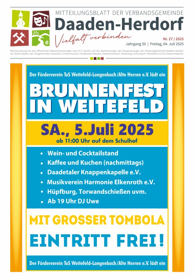 Mitteilungsblatt der Verbandsgemeinde Daaden-Herdorf Titelblatt 27/2025