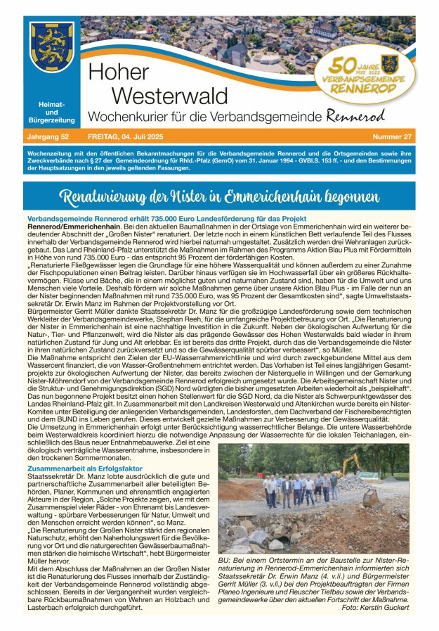 Hoher Westerwald - Wochenkurier für die Verbandsgemeinde Rennerod Titelblatt 27/2025