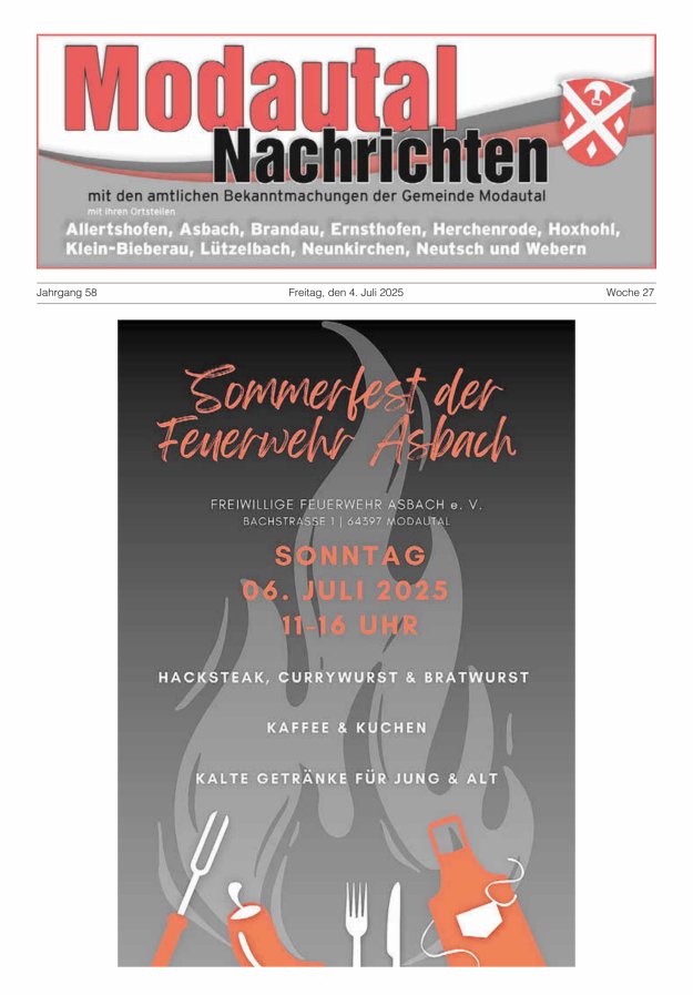 Modautal-Nachrichten Titelblatt 27/2025