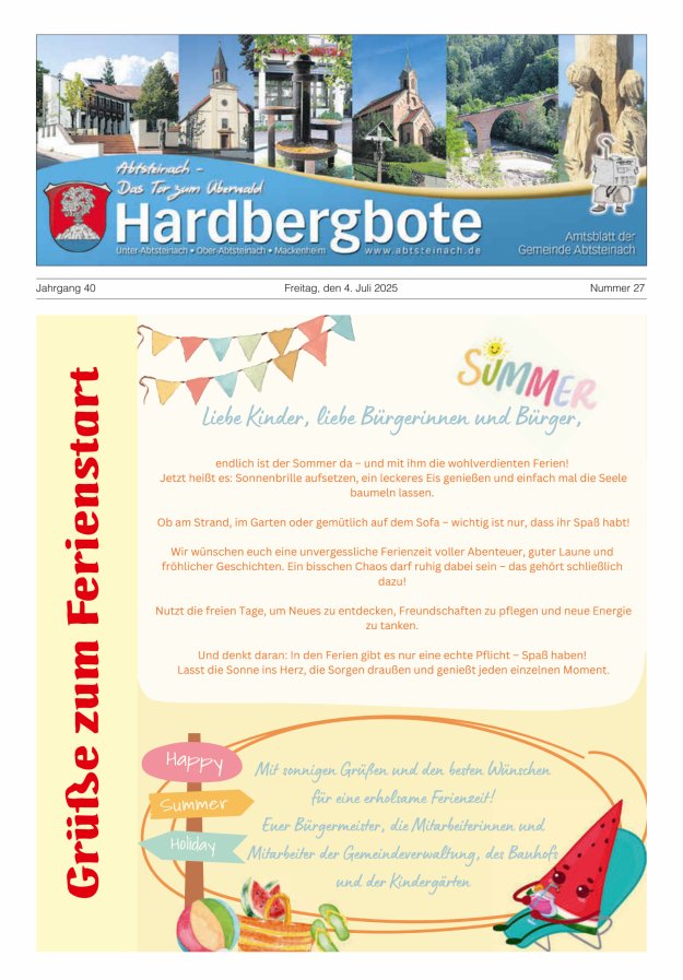 Hardbergbote - Mitteilungsblatt der Gemeinde Abtsteinach Titelblatt 27/2025
