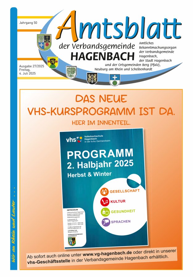 Amtsblatt der VG Hagenbach Titelblatt 27/2025