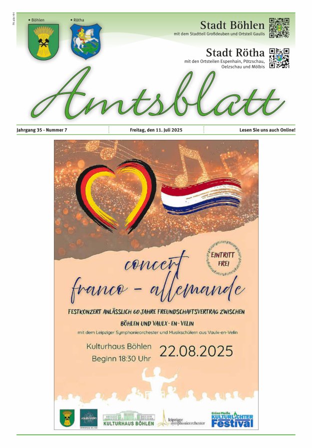 Amtsblatt der Stadt Böhlen Titelblatt 07/2025