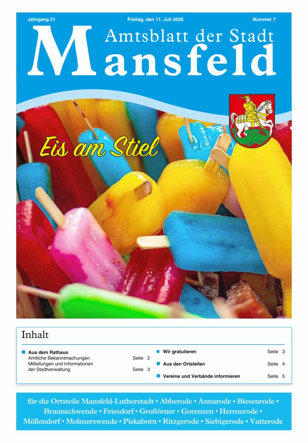 Amtsblatt der Stadt Mansfeld Titelblatt 07/2025