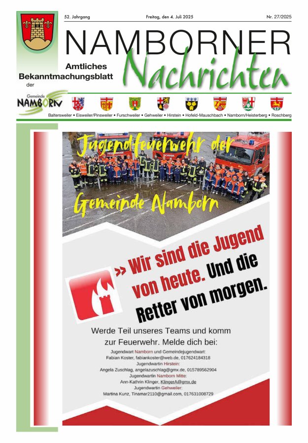 Namborner Nachrichten Titelblatt 27/2025
