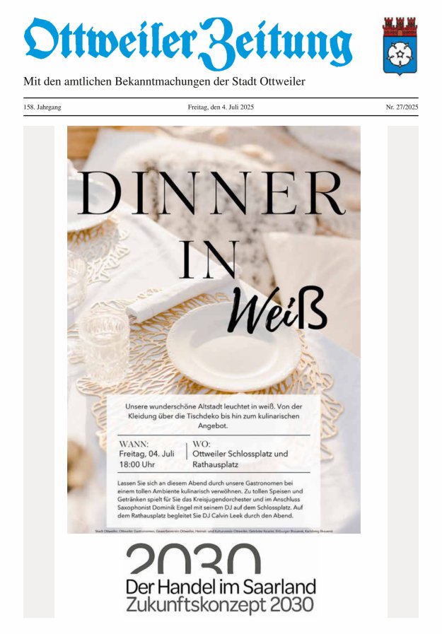 Ottweiler Zeitung Titelblatt 27/2025