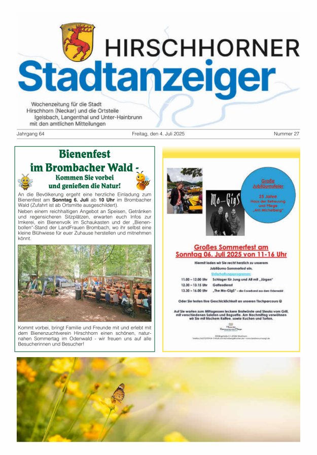 Hirschhorner Stadtanzeiger Titelblatt 27/2025