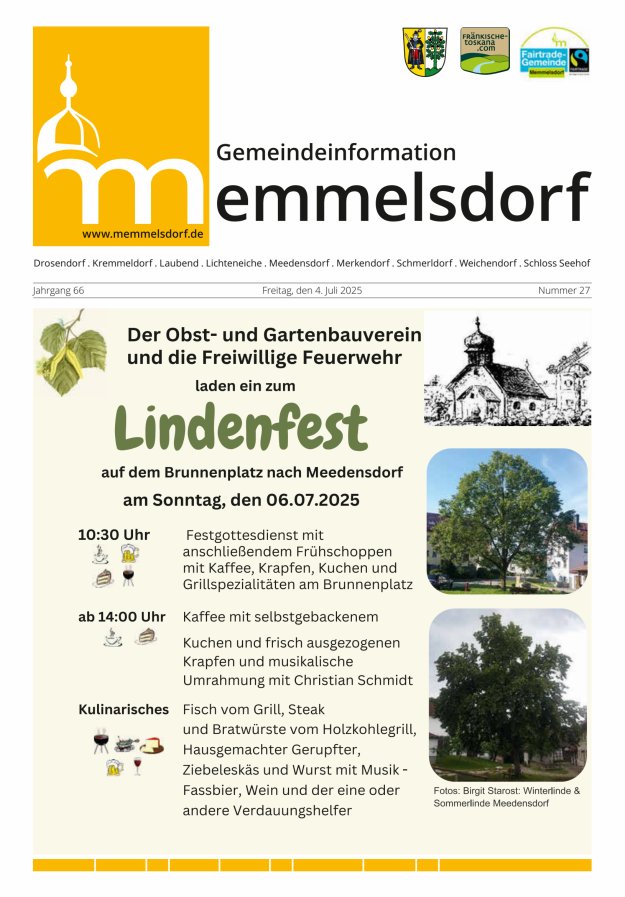 Mitteilungsblatt der Gemeinde Memmelsdorf Titelblatt 27/2025
