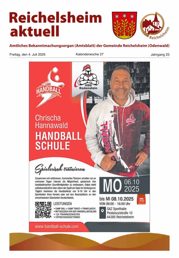 Reichelsheim aktuell - Amtsblatt der Gemeinde Reichelsheim(Odenwald) Titelblatt 27/2025