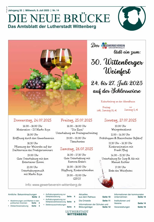 Die neue Brücke – Das Amtsblatt der Lutherstadt Wittenberg Titelblatt 14/2025