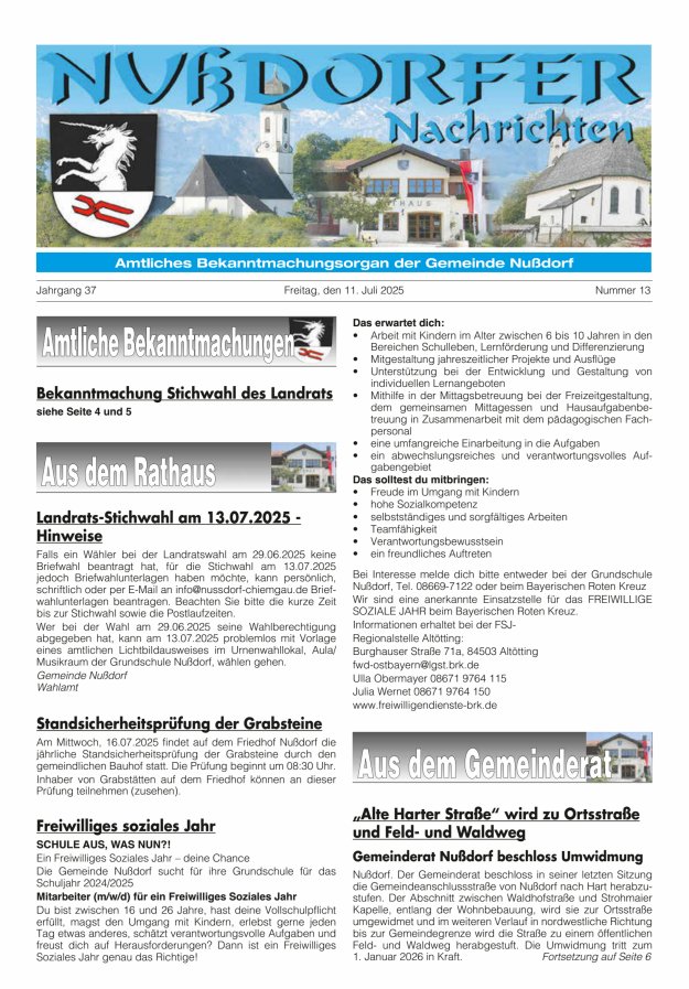 Nußdorfer Nachrichten Titelblatt 13/2025