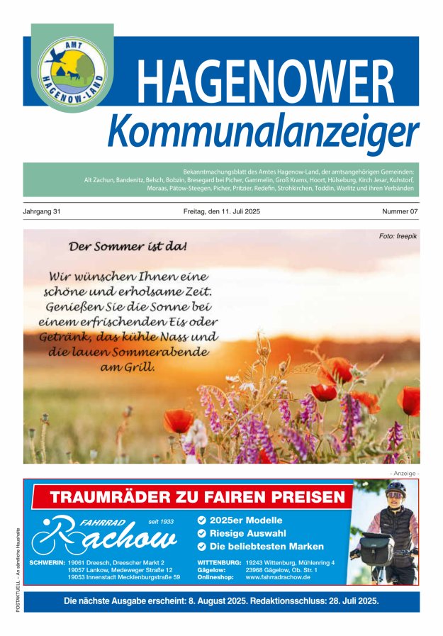 Hagenower Kommunalanzeiger Titelblatt 07/2025
