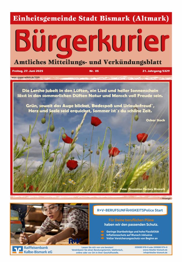 Bürgerkurier der Einheitsgemeinde Stadt Bismark (Altmark) Titelblatt 05/2025