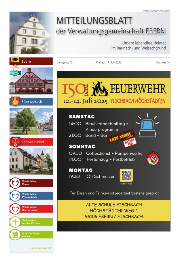 Mitteilungsblatt der Verwaltungsgemeinschaft Ebern Titelblatt 14/2025