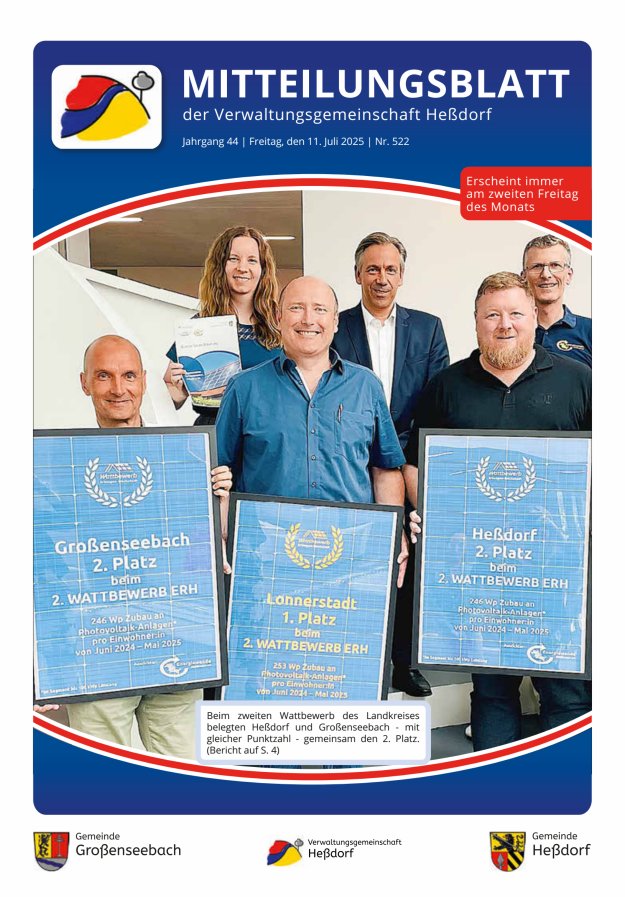 Mitteilungsblatt der Verwaltungsgemeinschaft Heßdorf Titelblatt 522/2025