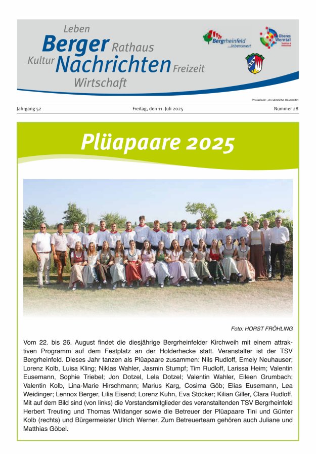 Berger Nachrichten, Bergrheinfeld Titelblatt 28/2025