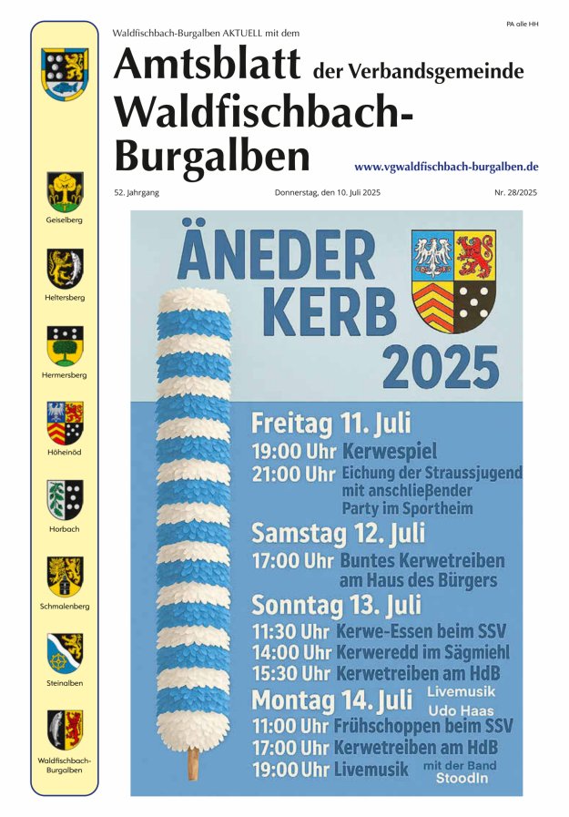 Amtsblatt der Verbandsgemeinde Waldfischbach-Burgalben Titelblatt 28/2025