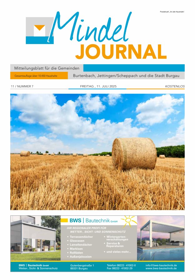 Mindeljournal Freies Blatt für Burgau Burtenbach Jettingen-Scheppach Titelblatt 07/2025