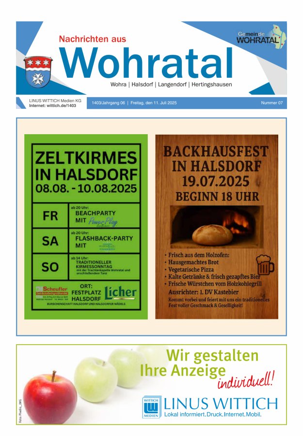 Nachrichten aus Wohratal Titelblatt 07/2025