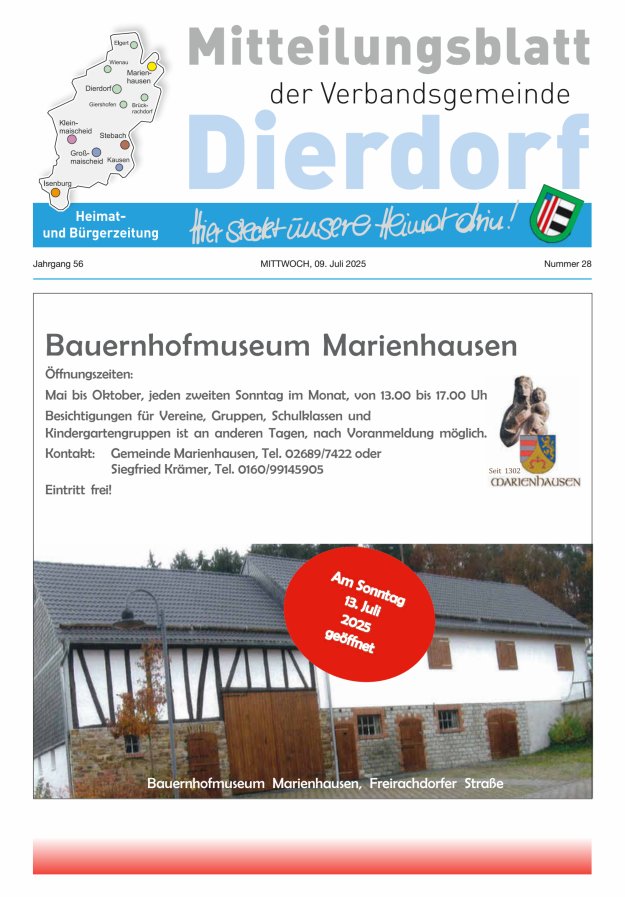 Mitteilungsblatt der Verbandsgemeinde Dierdorf Titelblatt 28/2025