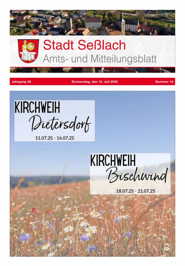 Amts- und Mitteilungsblatt Stadt Seßlach Titelblatt 14/2025
