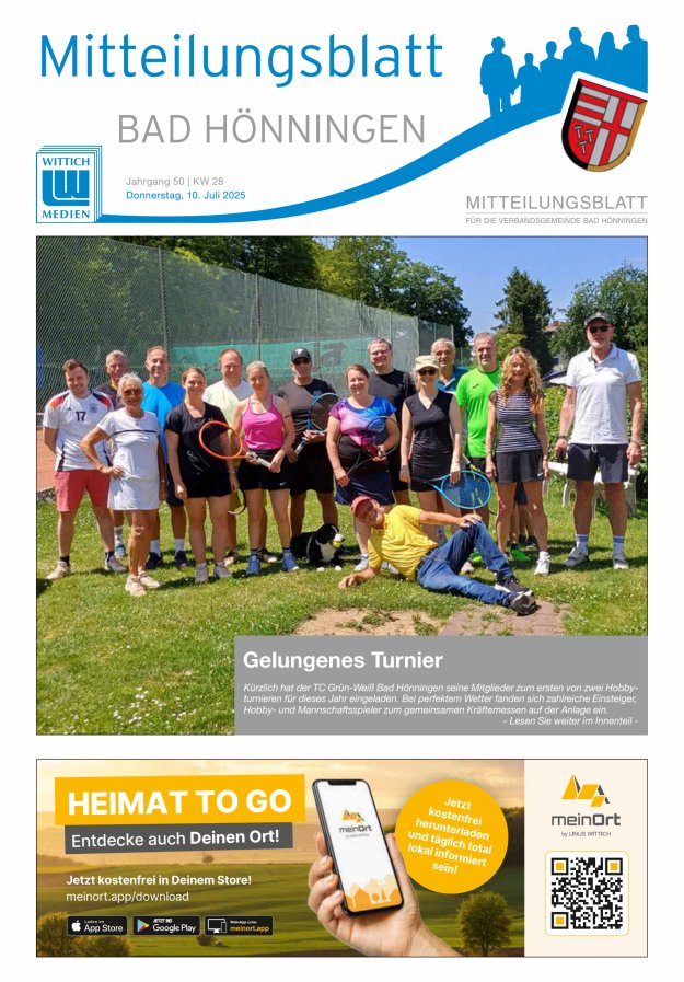 Mitteilungsblatt für den Bereich der Verbandsgemeinde Bad Hönningen Titelblatt 28/2025