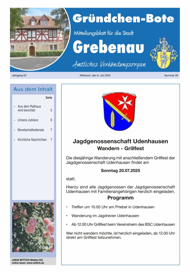 Grebenau - Gründchen Bote - Mitteilungsblatt für die Stadt Grebenau Titelblatt 28/2025
