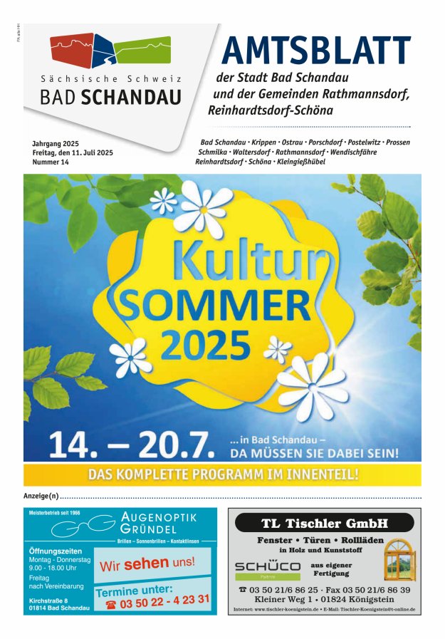 Amtsblatt der Stadt Bad Schandau und der Gemeinden Titelblatt 14/2025
