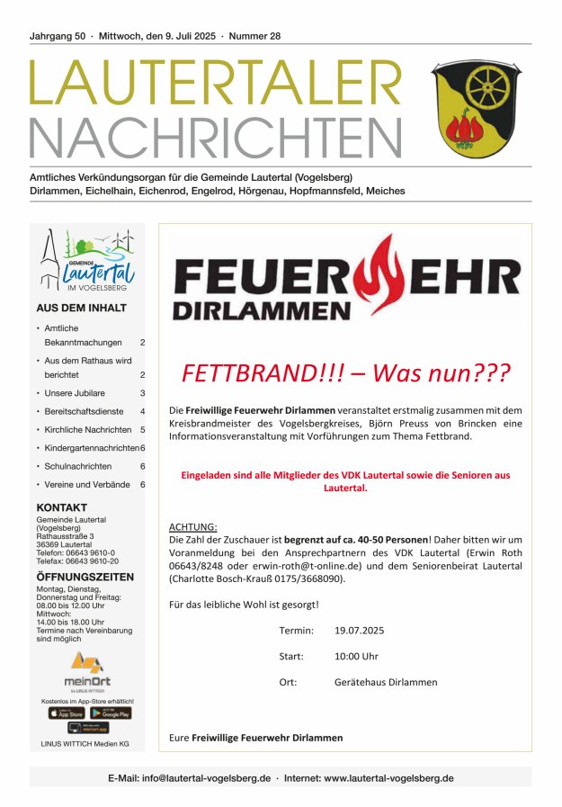 Lautertaler Nachrichten Titelblatt 28/2025
