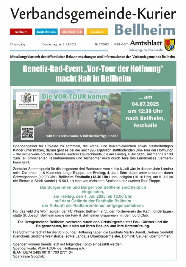 Verbandsgemeinde-Kurier Bellheim Titelblatt 27/2025