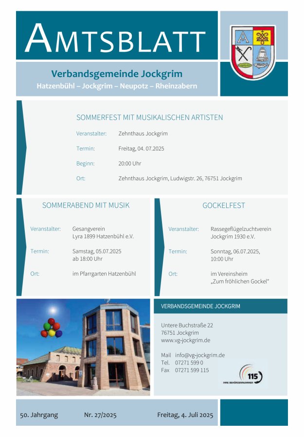 Amtsblatt VG Jockgrim Titelblatt 27/2025