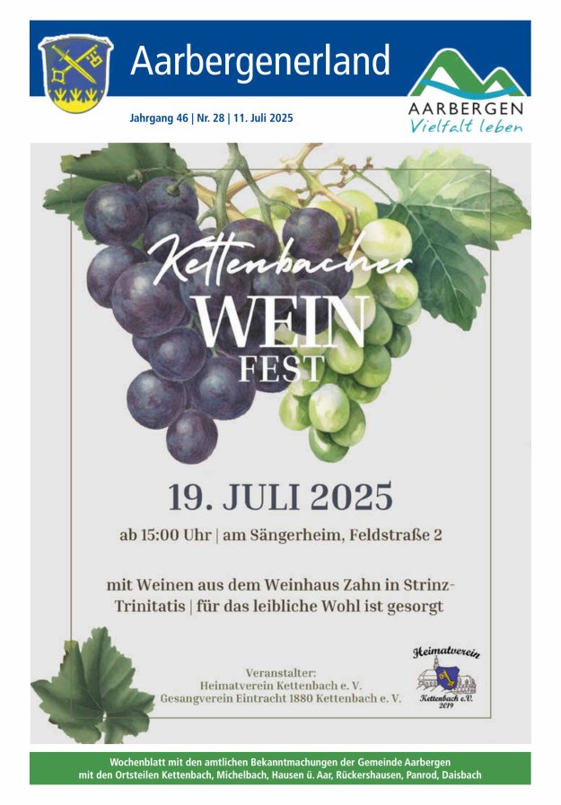 Aarbergenerland - Wochenblatt mit den amtlichen Bekanntmachungen Titelblatt 28/2025